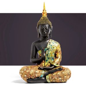 Sculptures New 2020 Buddha Statue 16cm 20cm Thailand Buddha Sculpture Green Resin Hand Made Buddhism Hindu Figurine Meditation Home Decor