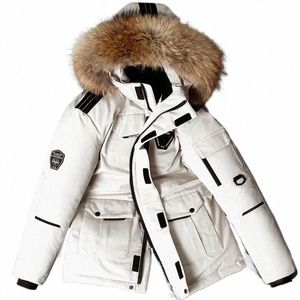 mens Winter Down Jacket Warm Hooded White Duck Down Anorak Men Parka Mid Lg Detachable Fur Collar Coat Waterproof Jacket Male W22k#