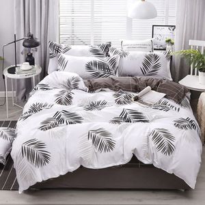 4 pçs conjunto de cama algodão super king capa edredão conjunto moda folha cinza poliéster capa edredão king size luxo sets309c