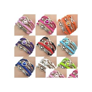 Charme pulseiras moda infinito amor coração pérolas para mulheres homens cupidos seta trançada cadeia de couro envoltório pulseira artesanal jóias em d dhiib