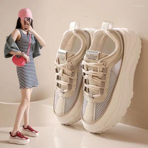 Casual Shoes Sneaker Kvinnor Air Mesh äkta läder Comfy High Brand Breattable Chunky Spring Summer Platform Women Wedge