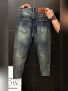 Męska marka dżinsów 2024 Moda Europejska małe stopy Spring Nowe wszechstronne Jacquard proste Leg Casual Pants Trend 88002 D948