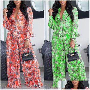 Women'S Two Piece Pants Womens Spring Women Y Pleated Long Sleeve Shirt Clothes Set Loose Trousers Printing Suit Summer Outfits For L Dhzhh
