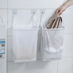 Laundry Bags Bathroom Wall Hanging Basket Folding Dirty Clothes Hamper Mesh Storage Bag Sundries Organizers Kids Toys Frame Bucket