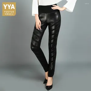 Women's Pants Brand OL Style Sheepskin Women Streetwear Elastic High Waist Pencil Genuine Leather Black Party Trousers Female
