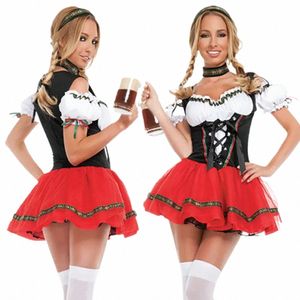 Seksi Kadınlar Traditial Bavyera Bira Festivali Dr ve Headdr Alman Oktoberfest Hizmetçi Kostümleri Kıyafetler Dirndl Dres D2nh#