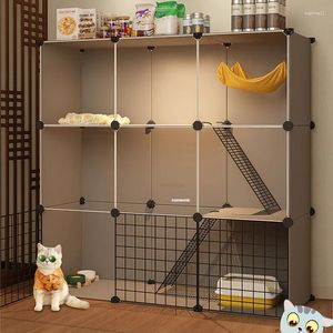 Cat Carriers Nordic Multi-layer Cages Indoor House Transparent Panoramic Large Cage With Litter Box Integrated Supplies