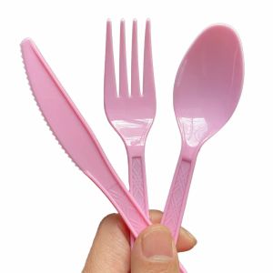 Lighters 90pcs Różowe plastikowe sztućce łyżki łyżki noża noże