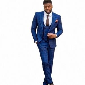 dark Blue Men Suit Tailor-Made 3 Pieces Blazer Vest Pants Plaid Single Breasted Formal Busin Causal Party Host Tailored a6Ze#