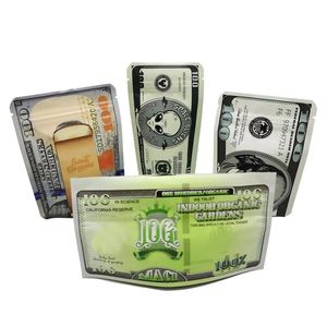 卸売Mylar Bags Money Dollar Printed Design Reusable 10g 3.5gスタンドアップパッケージポーチ食品保管スナックバッグ臭いプラスチック容器付きプラスチック容器