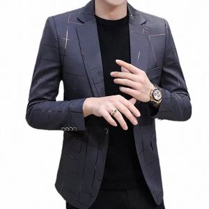 2023 FI New Men Men's Disual Single Buckle Suit / Male Busin Groom Dr Blazers Coat Cop C5of#