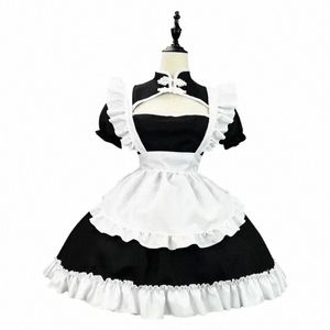 Çin chgsam anime cosplay hizmetçi kostümü artı beden lolita prens halen siyah beyaz Japon okul kızı Kawaii giyim E899#