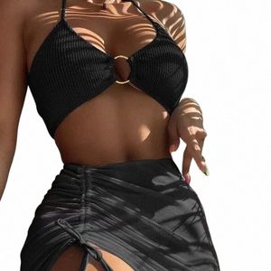 2024 New Sexy Solid Bikini Low Waist Three Pieces Swimsuit Women Brazilian Bandage Swimwear Female Beachwear Bathing Suit H3co#