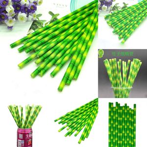 2024 Degradable Disposable Green Yellow Bamboo Paper Straws 25Pcs Cocktail Cake Decorations Drinking Straws Wedding Party Supplies