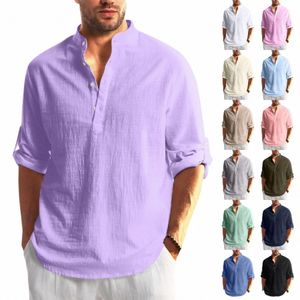 Koszule vintage dla mężczyzn Summer Casual Catch Linen Condy kolor LG luźne koszule bluzka zwykłe przystojne koszule męskie k0we#