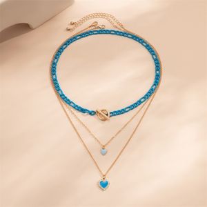 Multi-layer blue love pendant necklace bracelet Gradual change designer jewelry bracelets ring Womens mens couple fashion gold sil299t