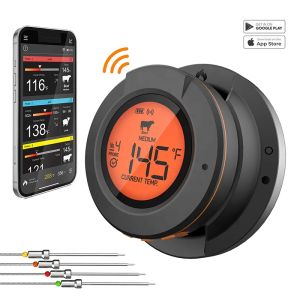 Messgeräte Drahtloses Fleischthermometer Digitales Bluetooth-Kochen Lebensmittelthermometer BBQ Grill Ofen Smoker Unterstützung 2/4 Sonde Kostenlose App-Steuerung