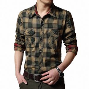 Primavera outono novo vintage militar men cott camisa lg manga lapela xadrez butt bolso masculino safari estilo casual fi topos o7gm #