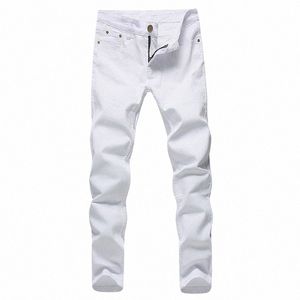 Högkvalitativ 2023 FI Slim Male White Jeans Herrbyxor Mens Mens Casual Pants Skinny Pencil Pants Boys Hip Hop Pantal Homme T3DZ#