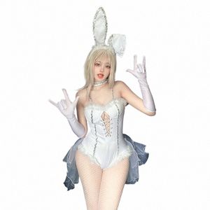 anime pokojówka cosplay kostium kobiety seksowne białe body rękawiczki na nakrycia głowy garnitur króliczka dziewczyna urocza impreza mundur wielkanocny m1rs#