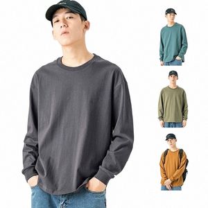 Solid Color LG Sleeved T-shirt Men's Thin Loose Round Neck Top High Street Trend Autumn Pure Cott Male Bottoming Shirt X3RG#