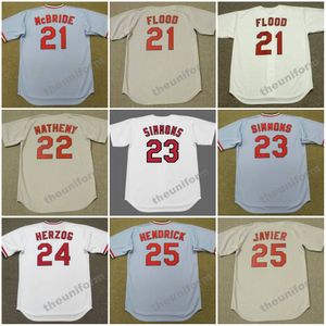 Herren 1940er-2000er BAKE McBRIDE CURT FLOOD JOE MEDWICK JACK CLARK MIKE MATHENY TED SIMMONS WHITEY HERZOG GEORGE HENDRICK JULIAN JAVIER Throwback-Baseballtrikot S-5XL