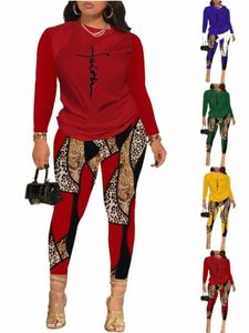 Pantaloni da donna casual fiable Set 2023 Autunno / Inverno Nuovo stampato Lg maniche lunghe Tees + Pant abito a due pezzi Abbigliamento donna S-3XL 15cQ #