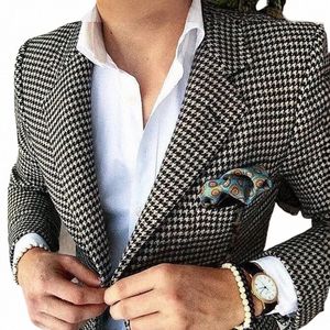 Jaqueta xadrez para homens, 1 peça, lapela houndstooth, blazer para festa de casamento, casaco Fi, tamanho XS-5XL, pronto para enviar b5xR #