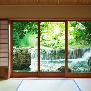 Window Stickers Frosted Glass Privacy Film Forest And Rivulet Pattern Non-Glue Static Clings Door Sticker Anti-UV