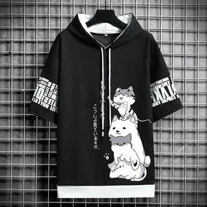 Herrtröjor tröjor japan mode mens hoodies sommar män kläder tecknad casual harajuku streetwear tryck huvtröja med kort ärm tröjor män 24328