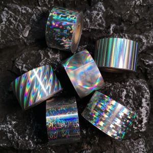 Lastoortsen 100m Laser Nail Foils for Metal Transfer Paper Geometric Sticker Marble Manicure Rainbow Metal Wraps Auroral Nail Decorations