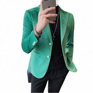 jesienna zima Jacquard tkana męska kurtka marynarz Fi Slim Fit Casual Busin Blazers wysokiej jakości pary młody ślub