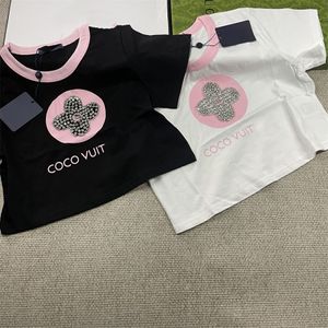 Designer T-shirt Women's Short Light Luxury Sexy cute Top Black and Pink Clashing Color Rhinestone Letter Printed shirt
