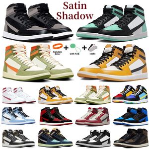 1 1S Sapatos de basquete verde brilho metálico Borgonha Glod Celadon cetim sombra criada patente unc toe jeans amarelo lost lost encontrado tênis de esportes escuro mocha gai 36-47