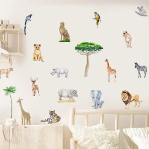 Klistermärken Africa Wild Animal Lion Tiger Tree Wall Sticker Vinyl Borttagbar väggdekor Nursery Kids Boys Room Playroom Interior Home Decor