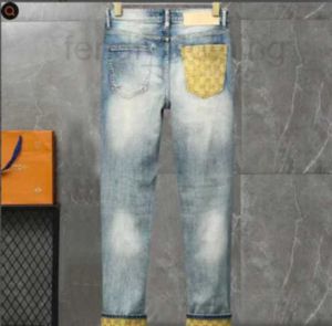 Mäns jeans designermärke (lyx) vår/sommar elegant europeisk high end mode tunga hantverk tvättade varor elastiska smala passformar 73 rnvk