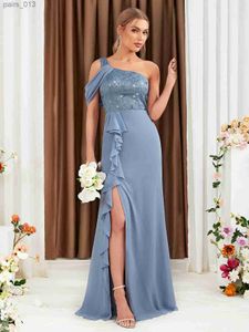 Basic Casual Dresses Mgiacy One-shoulder lace sequin Dress Evening ball dress Party Bridesmaid yq240328