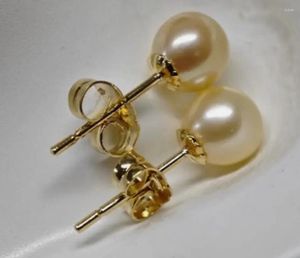 Stud Earrings Mini Natural 6-7 Mm South Sea Yellow Pearl 14K GOLD