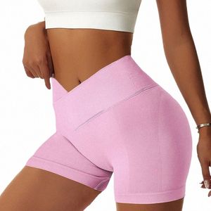 v Cross Waist Yoga Shorts for Women Seaml Gym Shorts Scrunch Butt Workout Shorts Women 3.5" Running Amplify Sports I1W1#