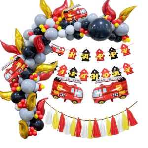 Gravestones 1set Firefighter Party Fire Truck Balloons Diy Spiral Ornaments Disposible Tableware Kids Birthday Party Decor Home Supplies