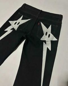 Męskie dżinsowe odzież uliczna Jeansy Y2K Hip Hop Star Graphic Print workowane dżinsy Czarne spodnie Męskie nowe harajuku gotyckie wysokie paliwa szerokie spodnie J240328