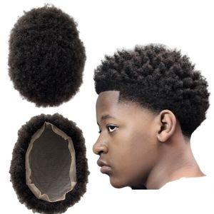Brasiliansk jungfrulig mänsklig hårbyte #1b svart 2mm afro full spetsstopp 7x9 Hållbar spetsenhet för svarta män