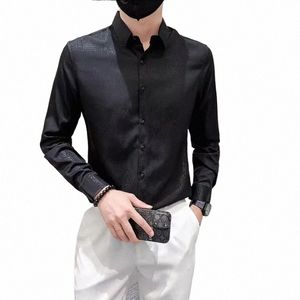 Camisa coreana Fi impressa para homens 2023 Autun LG Camisas casuais de manga Fi Busin Dr Camisas Streetwear Social Tops N6vj #