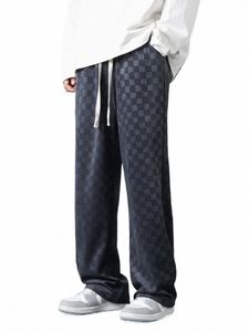 2024 New Spring Summer Men Sweatpants Korean Fi Corduroy Straight Track Pants Wide Leg Loose Home Trousers K3i3#