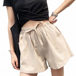 Sommer Cott Leinen Shorts Hohe Taille Kurze Hosen FI Hause Kleidung Casual Sport Shorts Weibliche S-XL Workout Kurze Hosen L5Wa #