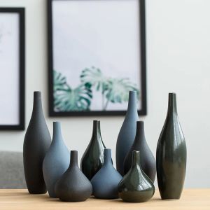 Planters Zen Black Nordic Medelhav Blue European Ceramic Torked Flower Vase Liten Fresh Modern Minimalist Dekorativa ornament