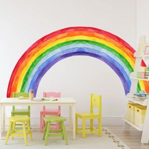 Adesivi Cartone animato Paesaggio nordico Acquerello Arcobaleno Adesivo da parete per la camera dei bambini Sfondo Decorazione della parete Adesivo autoadesivo per bambini