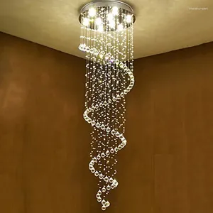 Chandeliers Modern K9 Large LED Spiral Living Room Crystal Lighting Fixture For Staircase Stair Lamp Showcase Bedroom El Hall