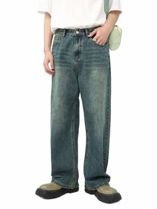 Houzhou Distred Jeans Men Harajuku Y2K Green Denim Ounser