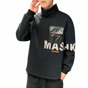 El Barco Winter Hip Hop Men Bluzy ciepłe katat uliczny męski bluza turtleeck czarne topy koszula harajuku szary płaszcz kurtki v6qc#